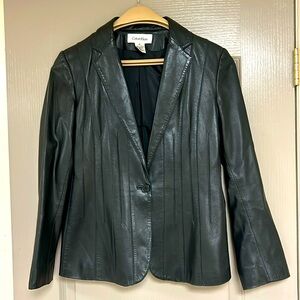 Calvin Klein BLACK Women's genuine Leather Open-Front Blazer Black M